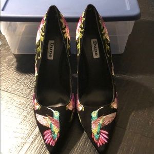 Dune Black Suede Pumps with Appliqué